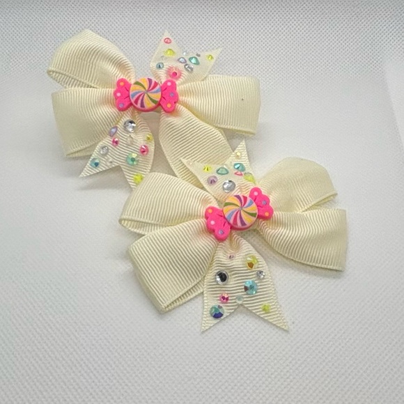 Charming Floral Kids Hair Bow - Blue and Pink - Picture 7 of 11